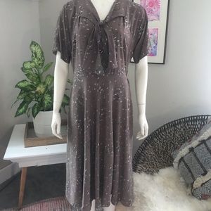 Vintage Floral Midi Dress | See Measurements | Taupe Rhinestone Buttons